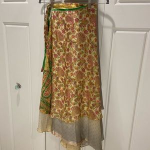 NWOT Silk Indian Print bohemian asymmetrical wrap skirt - gorgeous! One of kind.